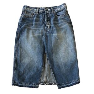 Free People raw hem high slit denim midi  skirt